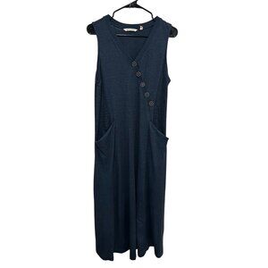 Soft Surroundings Navy Sleeveless Button-Accent Midi Dress Size L Casual Classic